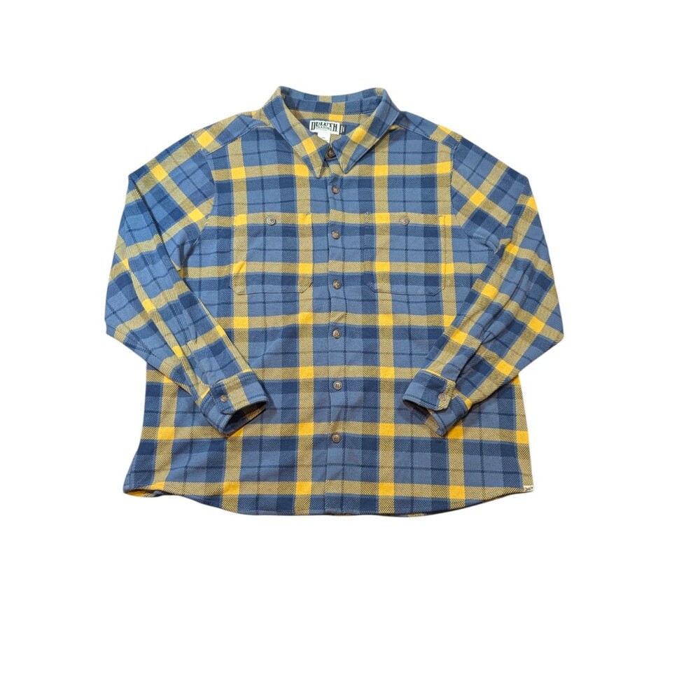 Duluth Trading Co Untucked Plaid Flannel Shirt Standard Fit Blue Mens XXL 2XL